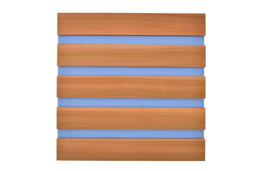 BCL timber panel in Western Red Cedar and blue fabric 